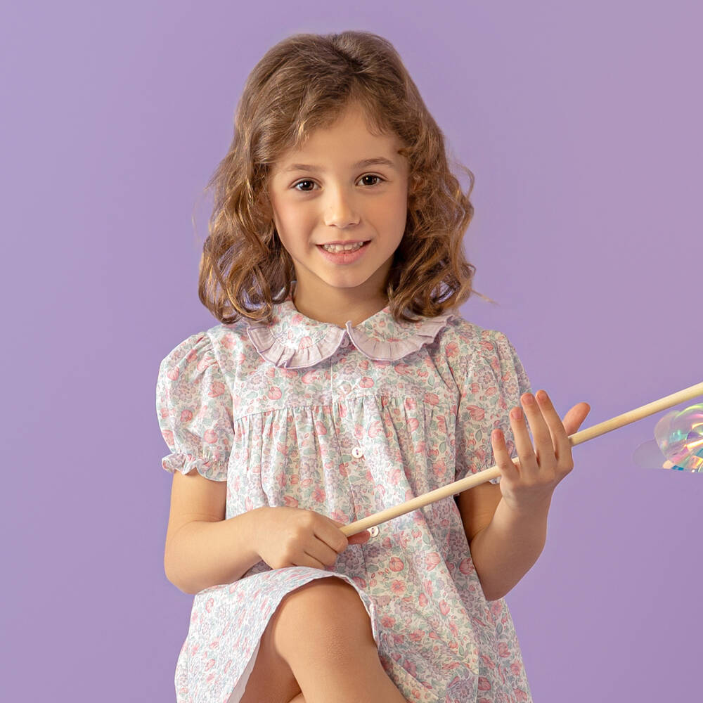 Paloma de la O-Girls Purple & Pink Floral Print Cotton Dress | Childrensalon Outlet