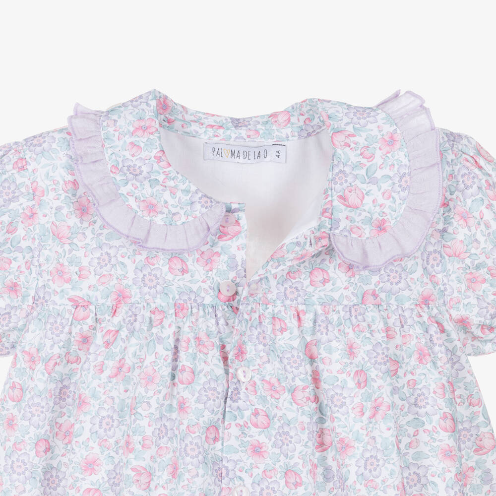 Paloma de la O-Girls Purple & Pink Floral Print Cotton Dress | Childrensalon Outlet
