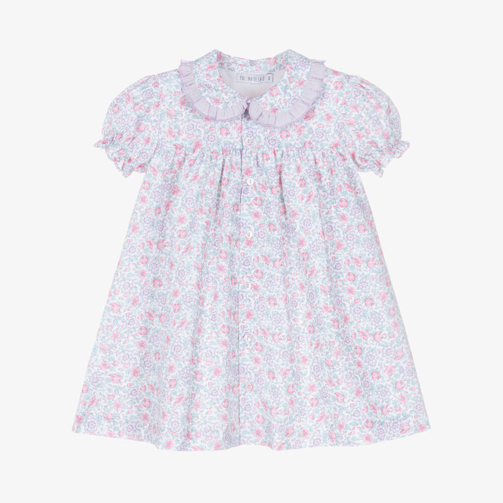 Paloma de la O-Girls Purple & Pink Floral Print Cotton Dress | Childrensalon Outlet