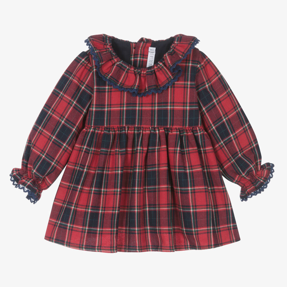 Paloma de la O - Robe écossaise rouge en coton fille | Childrensalon