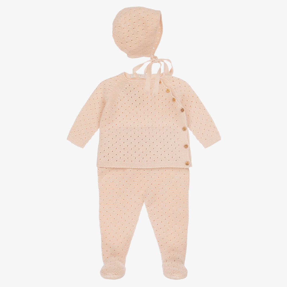 Paloma de la O-Girls Soft Pink Knitted Babysuit Ensemble | Childrensalon Outlet