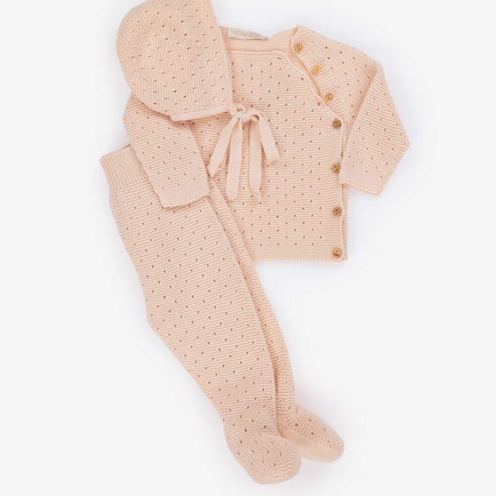 Paloma de la O-Girls Soft Pink Knitted Babysuit Ensemble | Childrensalon Outlet
