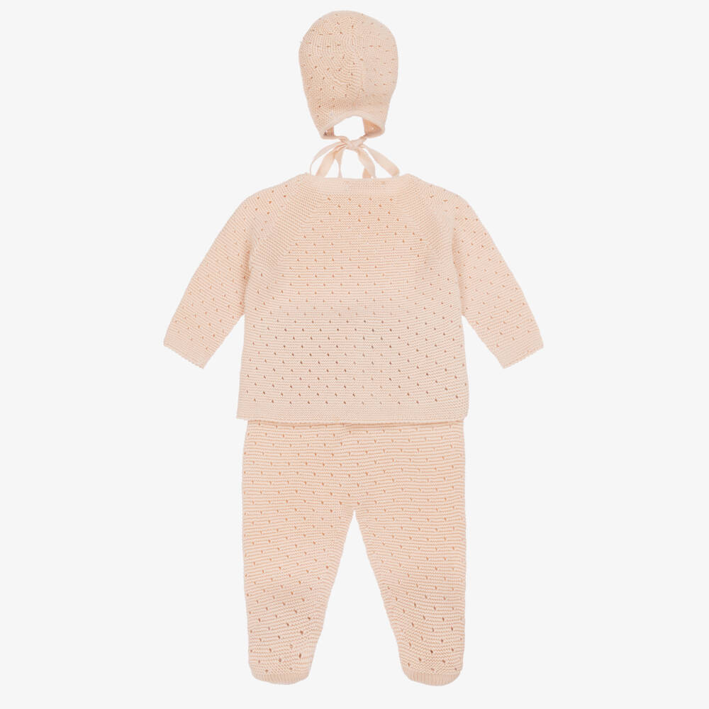 Paloma de la O-Girls Soft Pink Knitted Babysuit Ensemble | Childrensalon Outlet