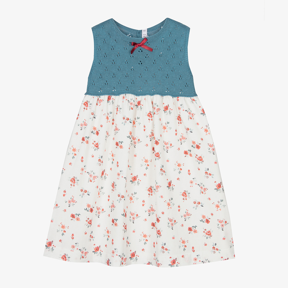 Paloma de la O - Robe sarcelle/blanche Fille | Childrensalon