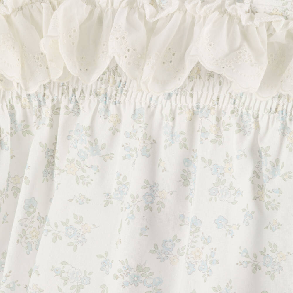 Paloma de la O-Girls White & Blue Floral Print Cotton Skirt Set | Childrensalon Outlet