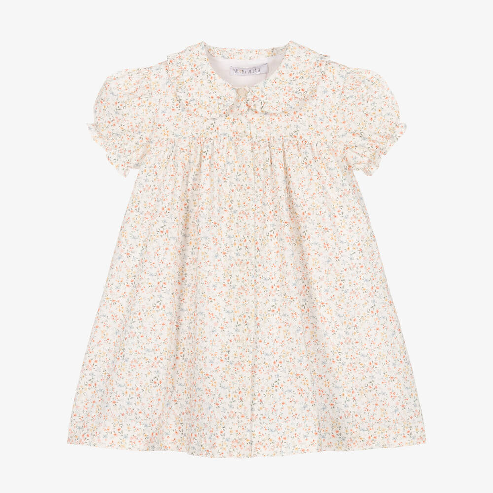 Paloma de la O-فستان قطن بوبلين لون أبيض بطبعة ورود | Childrensalon Outlet