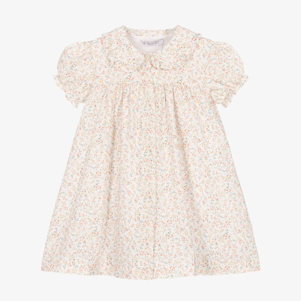 Paloma de la O - Robe blanche en coton à fleurs  | Childrensalon