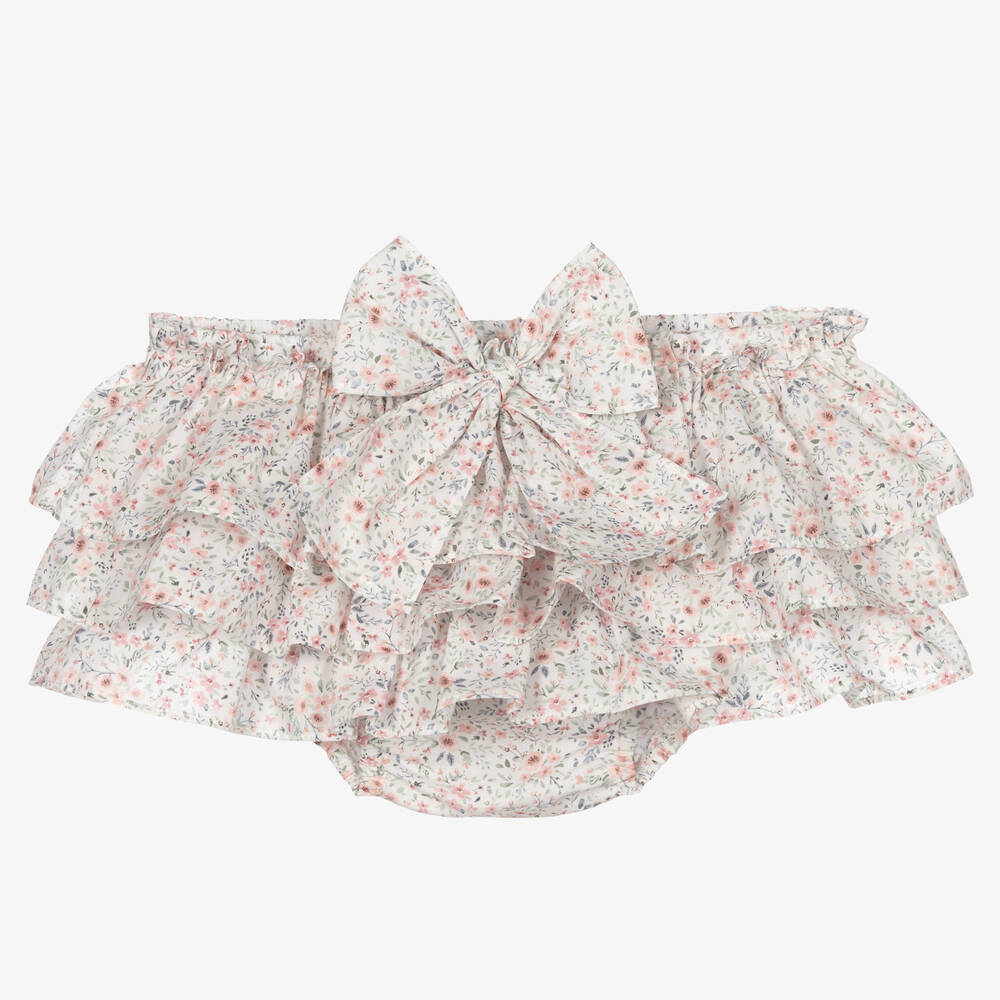 Paloma de la O - Girls White Floral Cotton Bloomer Shorts | Childrensalon