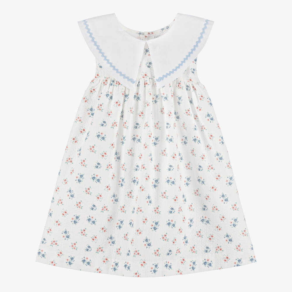 Paloma de la O-Girls White Floral Print Cotton Dress | Childrensalon Outlet