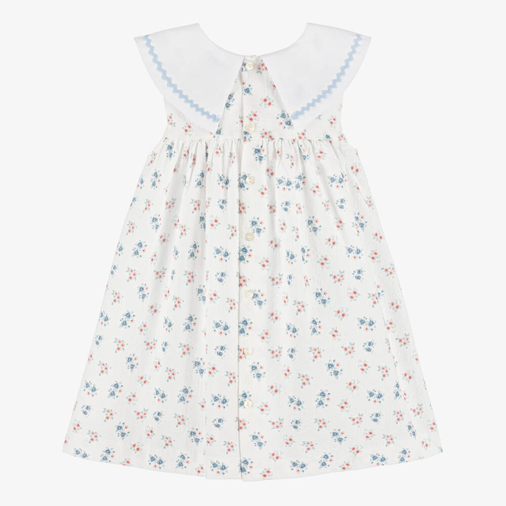 Paloma de la O-Girls White Floral Print Cotton Dress | Childrensalon Outlet