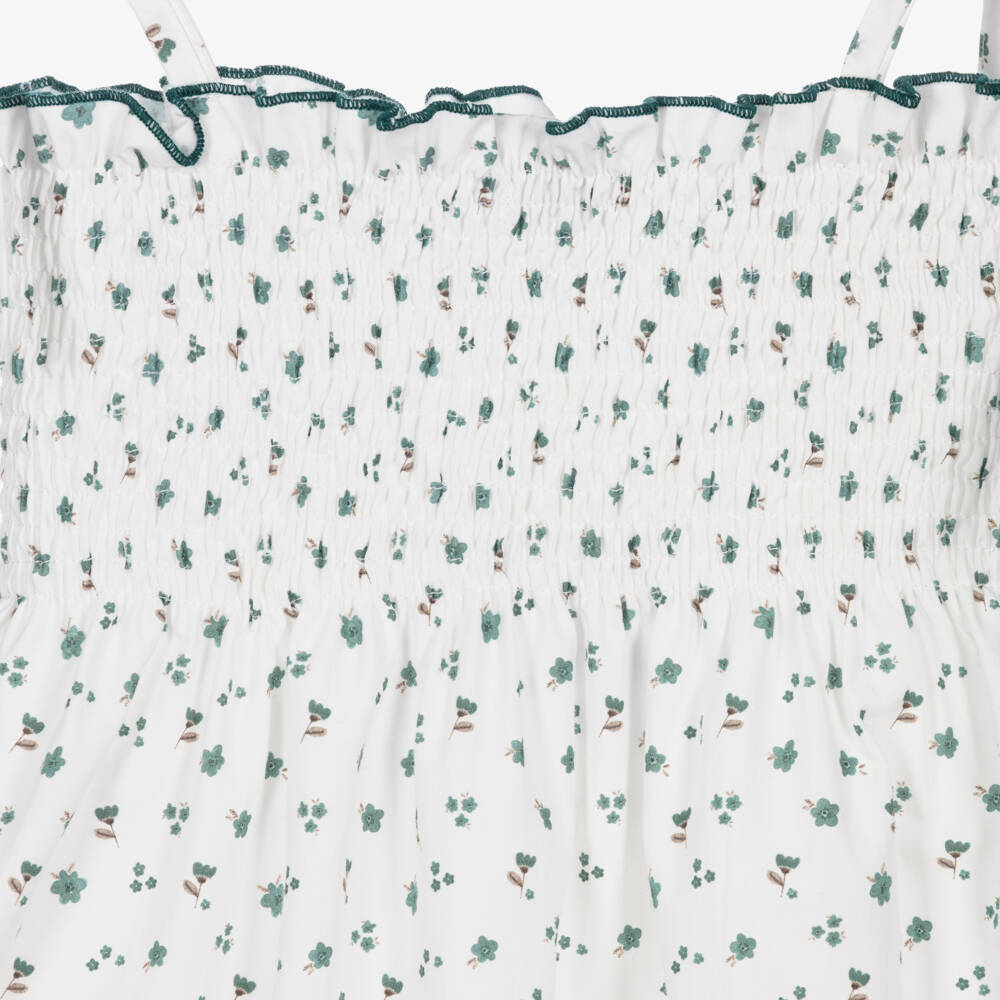 Paloma de la O-Girls White & Green Cotton Floral Dress | Childrensalon Outlet
