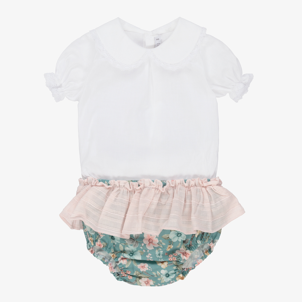 Paloma de la O-Girls White & Green Shorts Set | Childrensalon Outlet