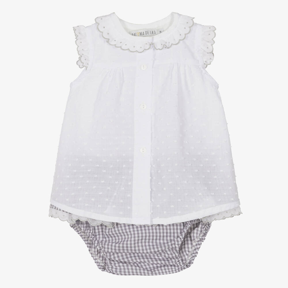 Paloma de la O - Baumwoll-Top & Shorts Set weiß/grau | Childrensalon