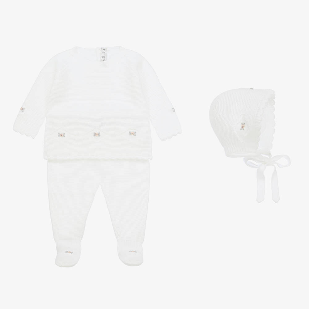 Paloma de la O-Girls White Knitted 2 Piece Babygrow Set | Childrensalon Outlet