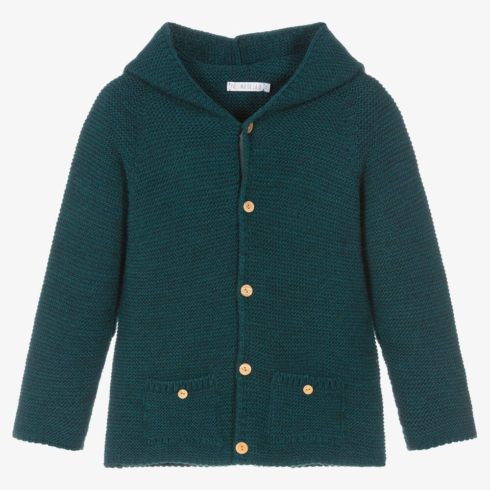 Paloma de la O - Green Hooded Knit Cardigan | Childrensalon