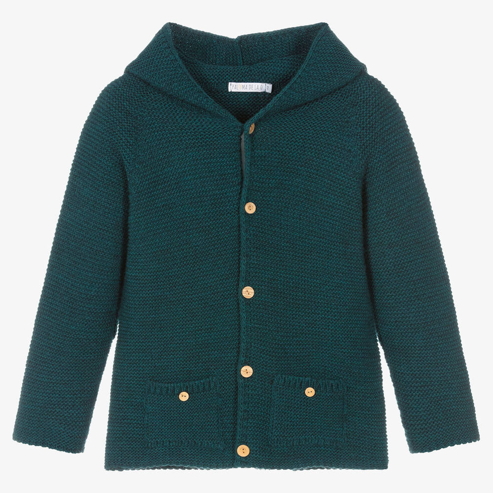 Paloma de la O - Cardigan à capuche vert en maille | Childrensalon