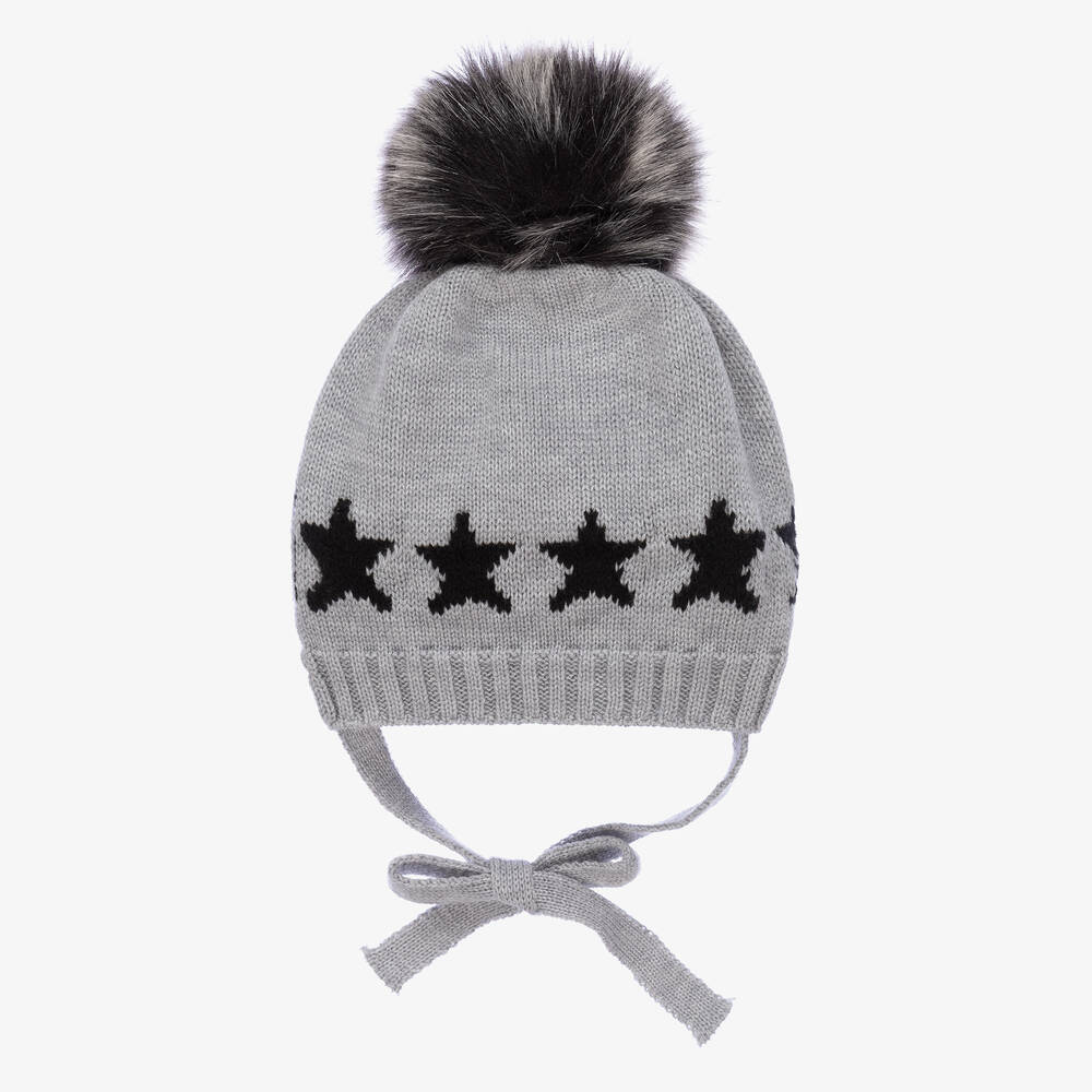 Paloma de la O - Grey & Black Pom-Pom Hat | Childrensalon