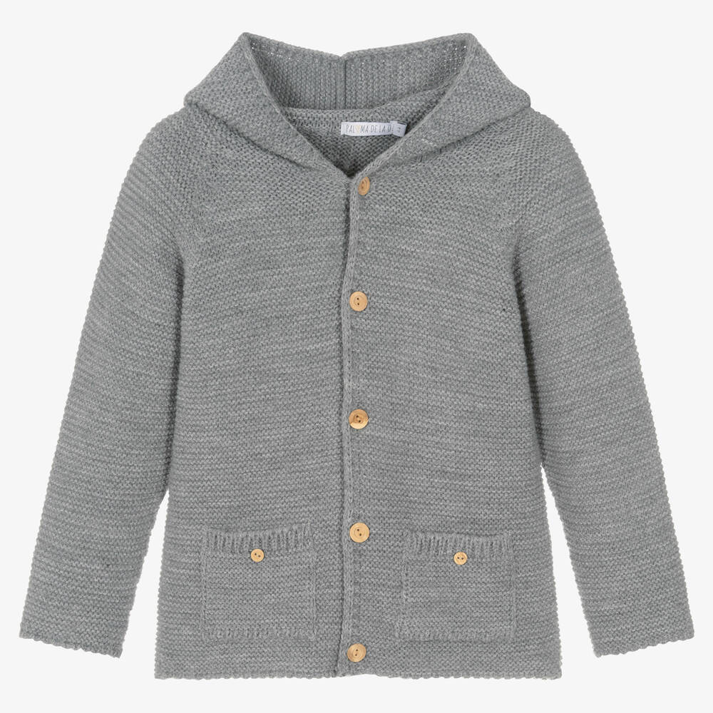 Paloma de la O - Grey Hooded Knit Cardigan | Childrensalon