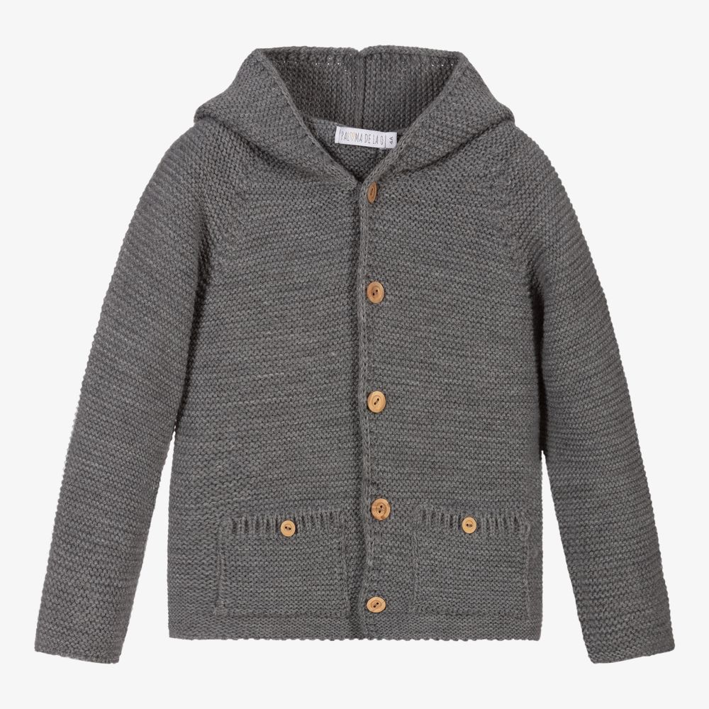 Paloma de la O - Grey Knitted Hooded Jacket | Childrensalon