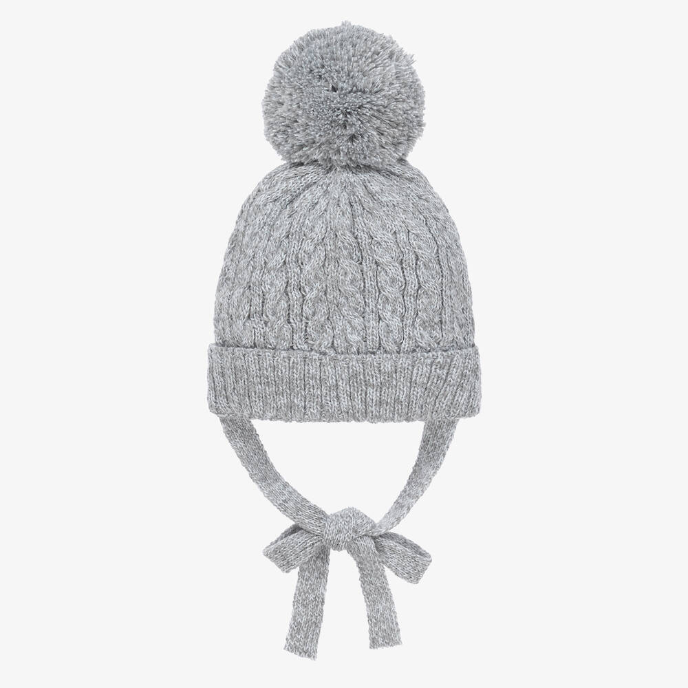 Paloma de la O-Grey & White Knitted Pom-Pom Hat | Childrensalon Outlet