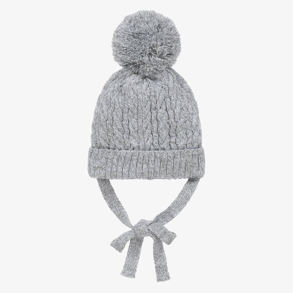 Paloma de la O - Grey & White Knitted Pom-Pom Hat | Childrensalon