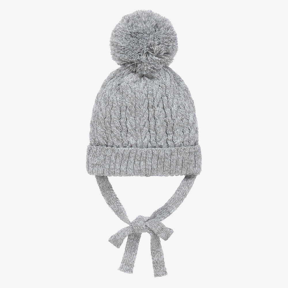 Paloma de la O - Bonnet gris et blanc à pompon | Childrensalon