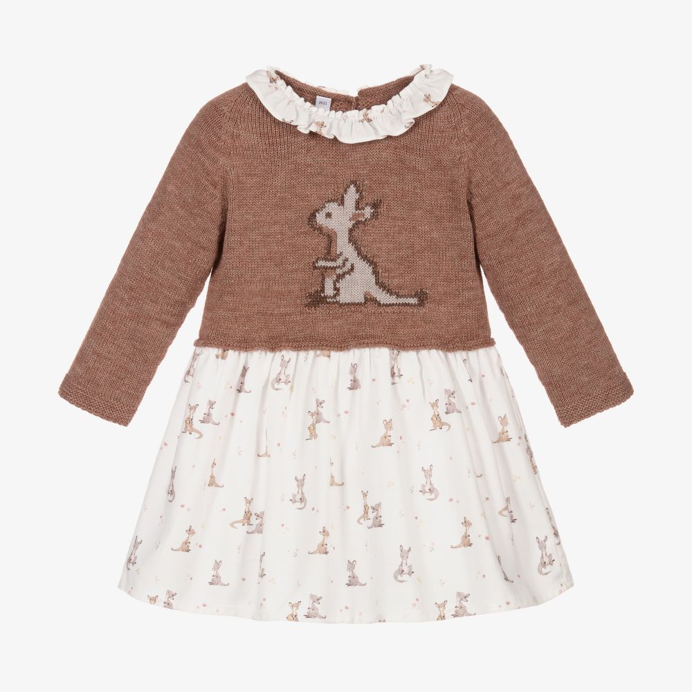 Paloma de la O - Кремово-коричневое платье с кенгуру | Childrensalon