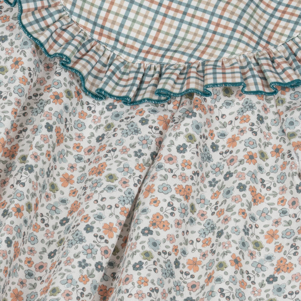 Paloma de la O-Ivory Check & Floral Dress | Childrensalon Outlet