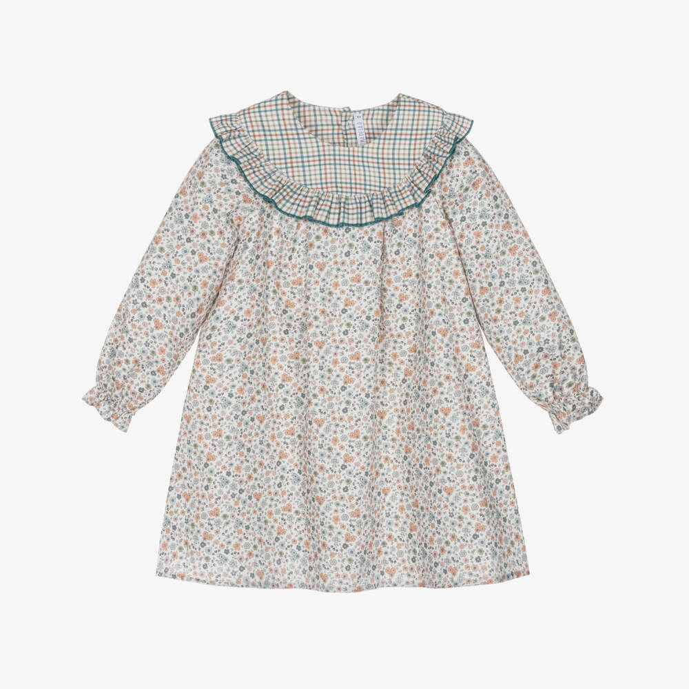 Paloma de la O-Ivory Check & Floral Dress | Childrensalon Outlet