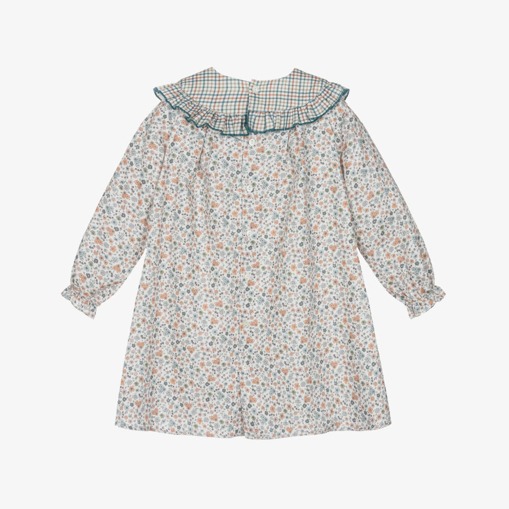 Paloma de la O-Ivory Check & Floral Dress | Childrensalon Outlet