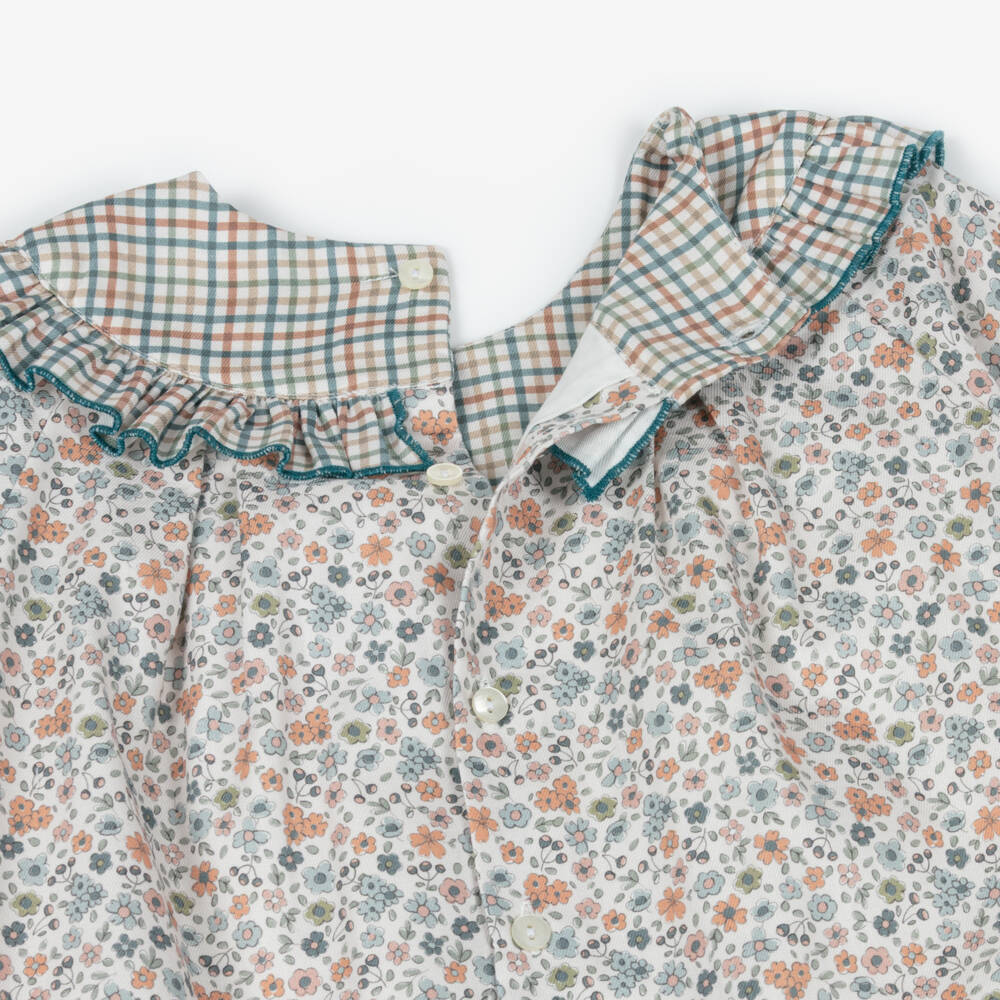 Paloma de la O-Ivory Check & Floral Dress | Childrensalon Outlet