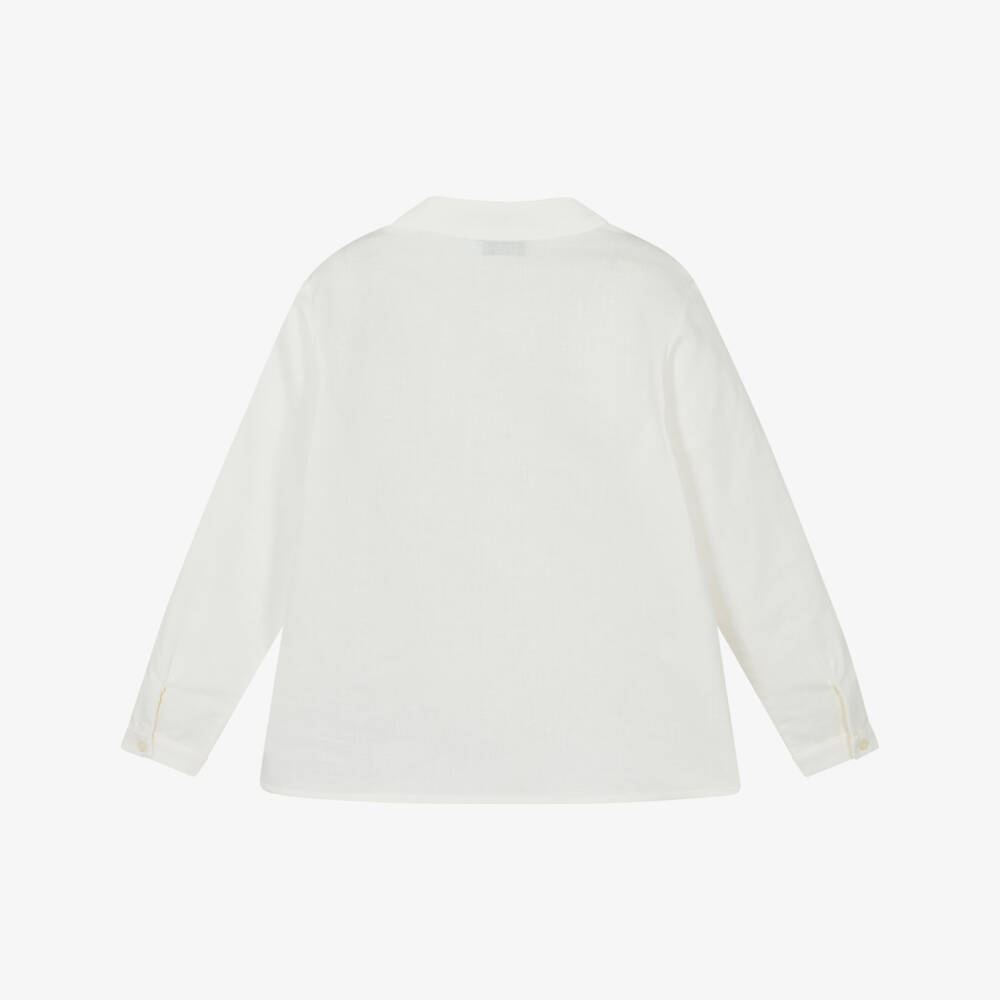 Paloma de la O-Ivory Collarless Linen Blend Top | Childrensalon Outlet
