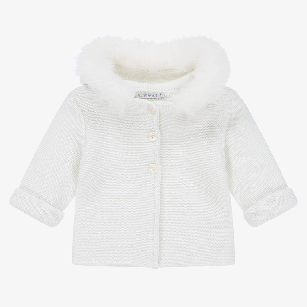 Paloma de la O - Ivory Knitted Hooded Jacket | Childrensalon