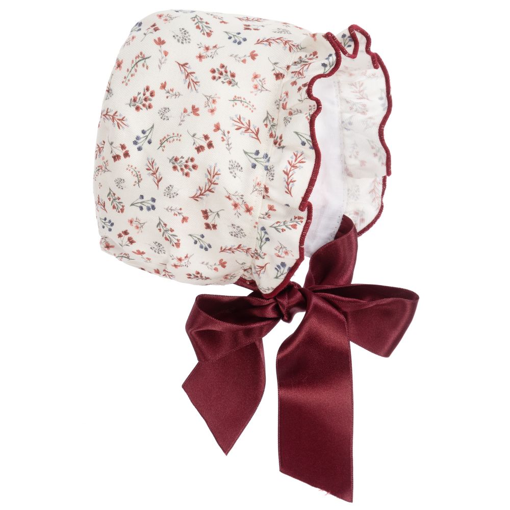 Paloma de la O - Ivory & Red Floral Bonnet | Childrensalon