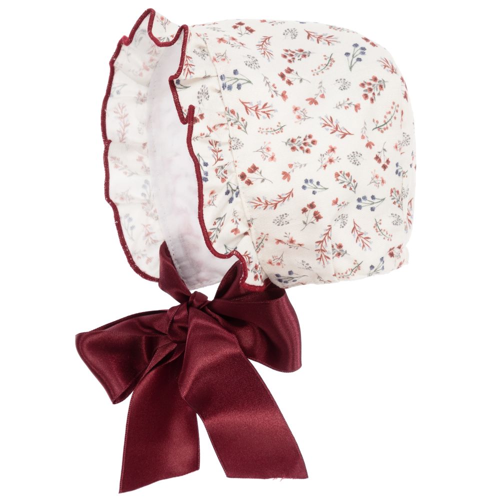 Paloma de la O-قبعة بونيه قطن لون عاجي و أحمر للبنات | Childrensalon Outlet