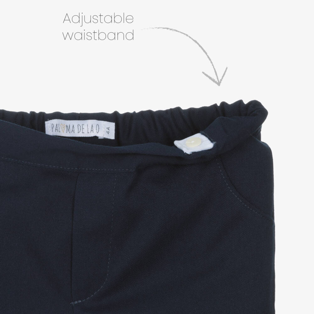 Paloma de la O-Navy Blue & Brown Cotton Shorts Set with Striped Sweater | Childrensalon Outlet