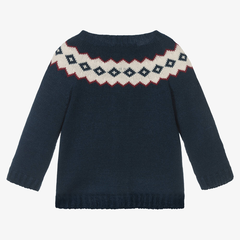 Paloma de la O-Navy Blue Fair Isle Cardigan | Childrensalon Outlet