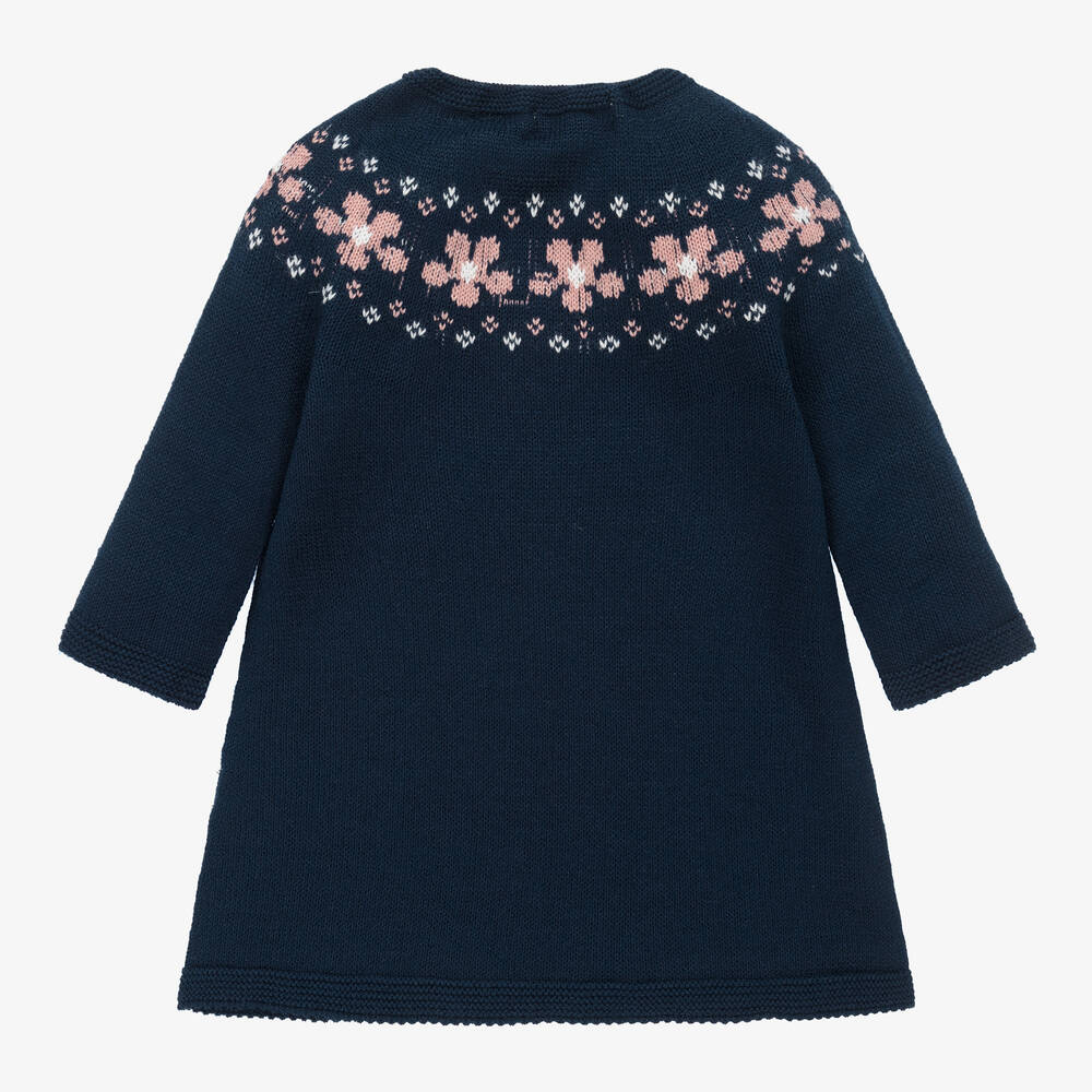 Paloma de la O-Navy Blue Floral Knit Dress | Childrensalon Outlet