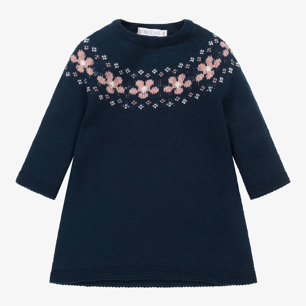 Paloma de la O - Navy Blue Floral Knit Dress | Childrensalon