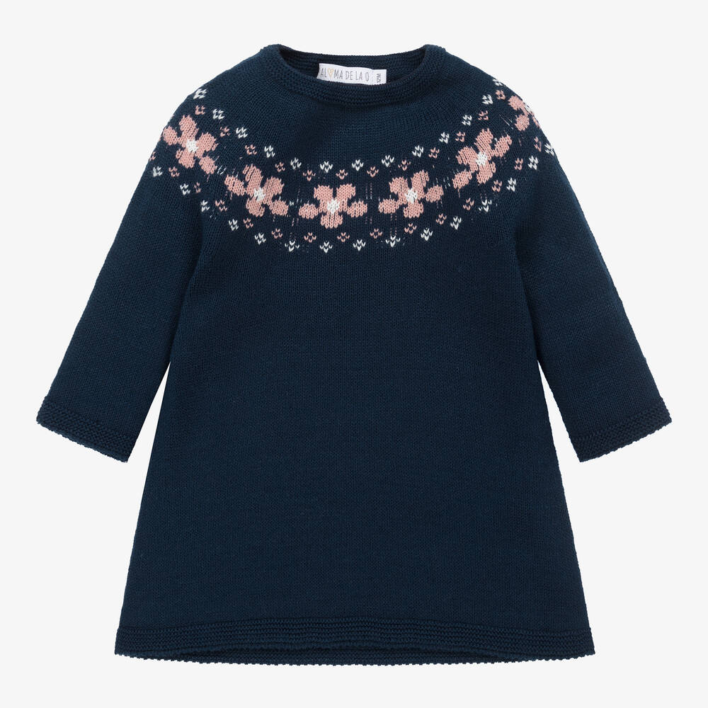 Paloma de la O - Navyblaues Strickkleid mit Blumenmuster | Childrensalon