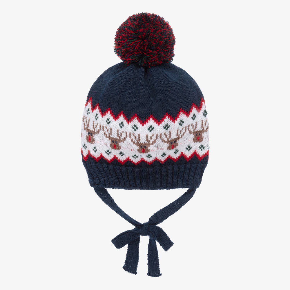 Paloma de la O - Navy Blue Knitted Reindeer Hat | Childrensalon