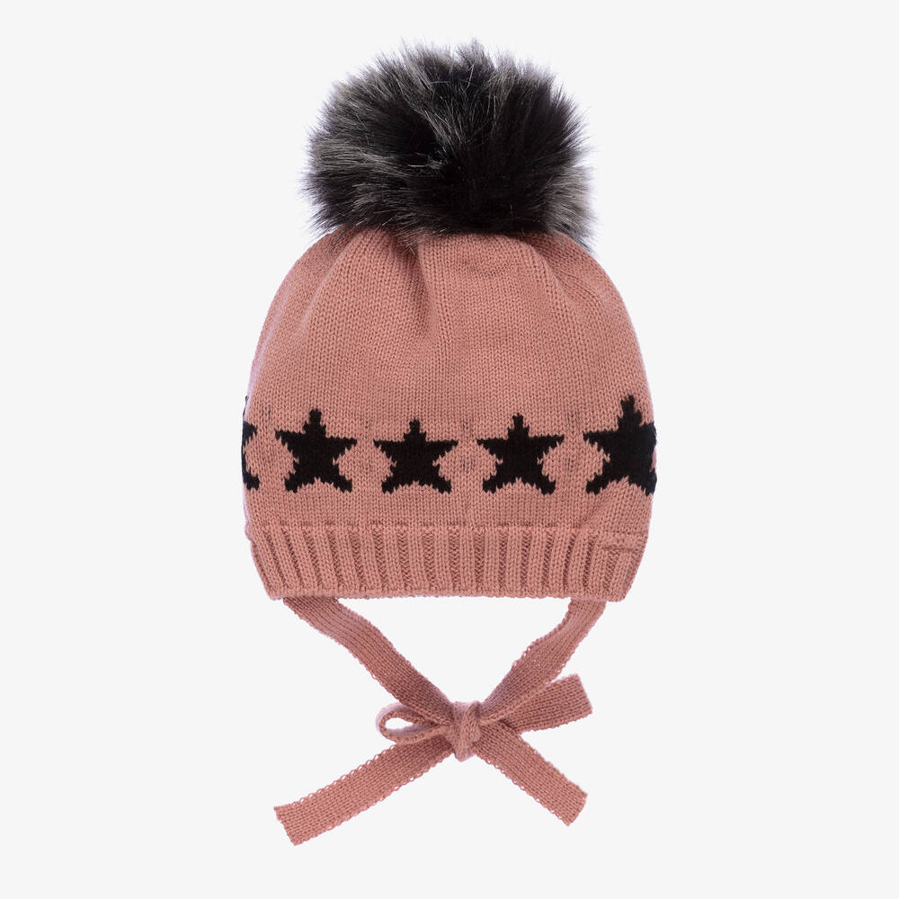 Paloma de la O-Pink & Black Pom-Pom Hat | Childrensalon Outlet