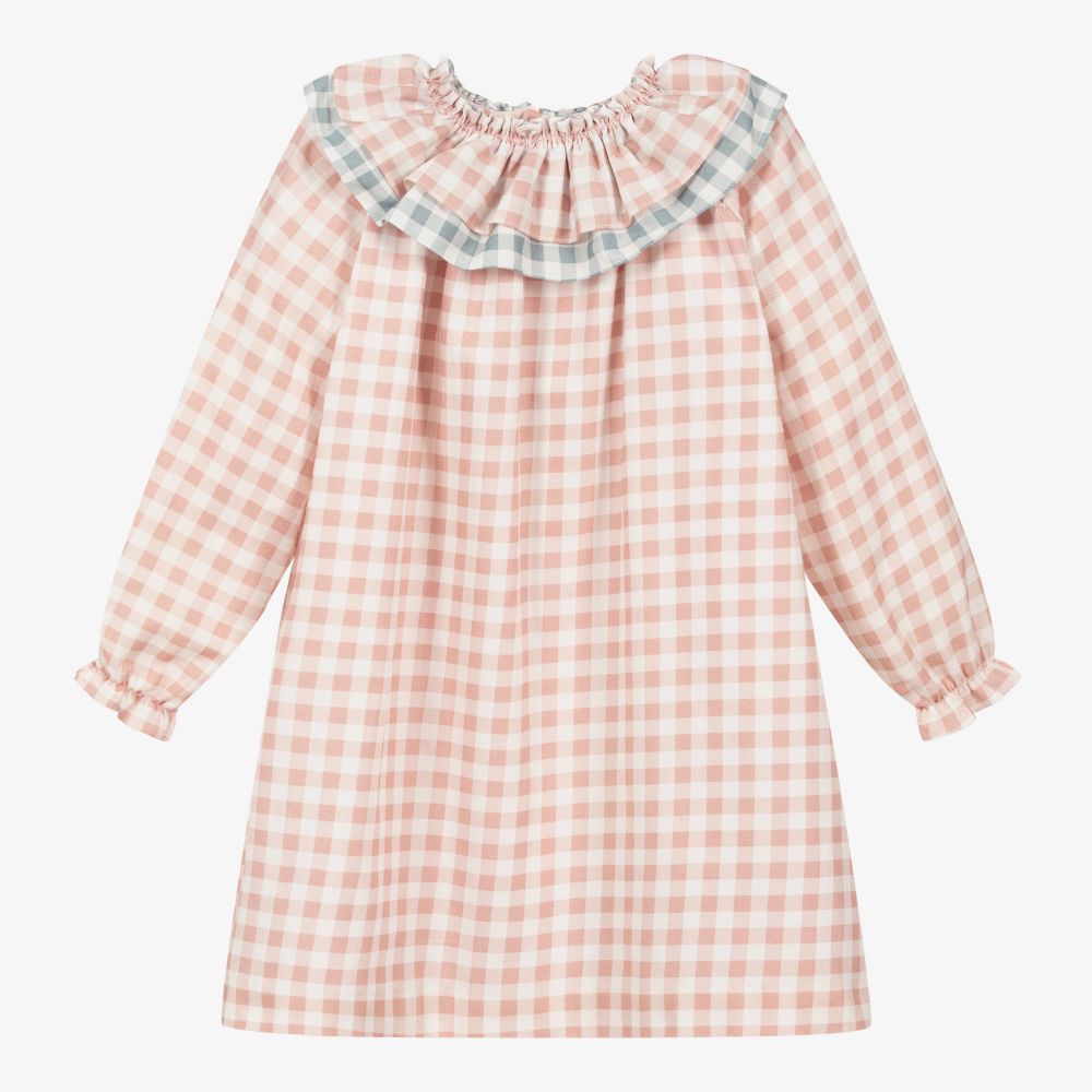 Paloma de la O - Pink & Blue Check Cotton Dress | Childrensalon