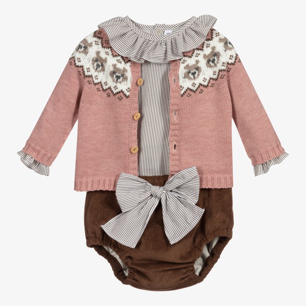 Paloma de la O - Розово-коричневый комплект с шортами для малышек | Childrensalon