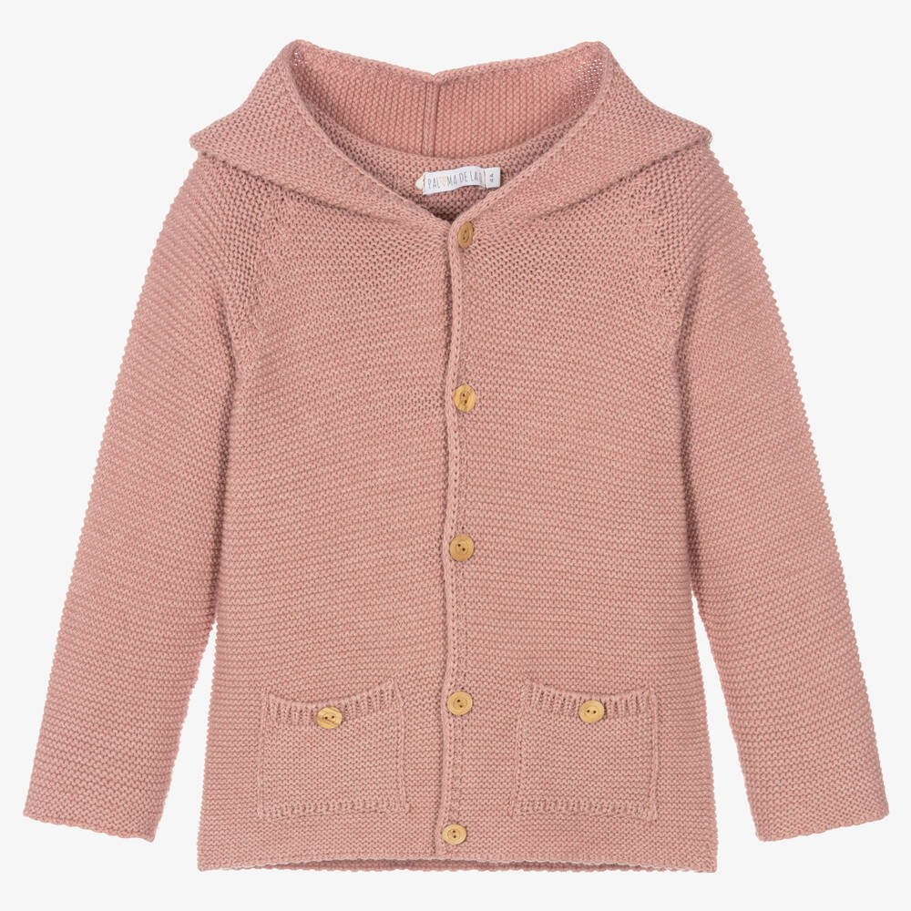 Paloma de la O - Pink Hooded Knit Cardigan | Childrensalon