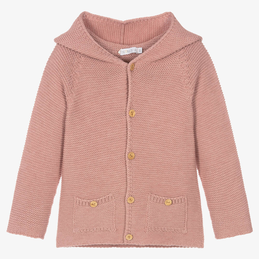 Paloma de la O-Pink Hooded Knit Cardigan | Childrensalon Outlet