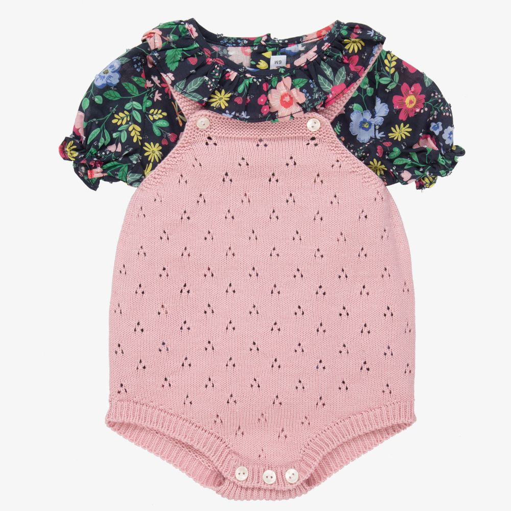 Paloma de la O - Pink Knitted Baby Shortie Set | Childrensalon