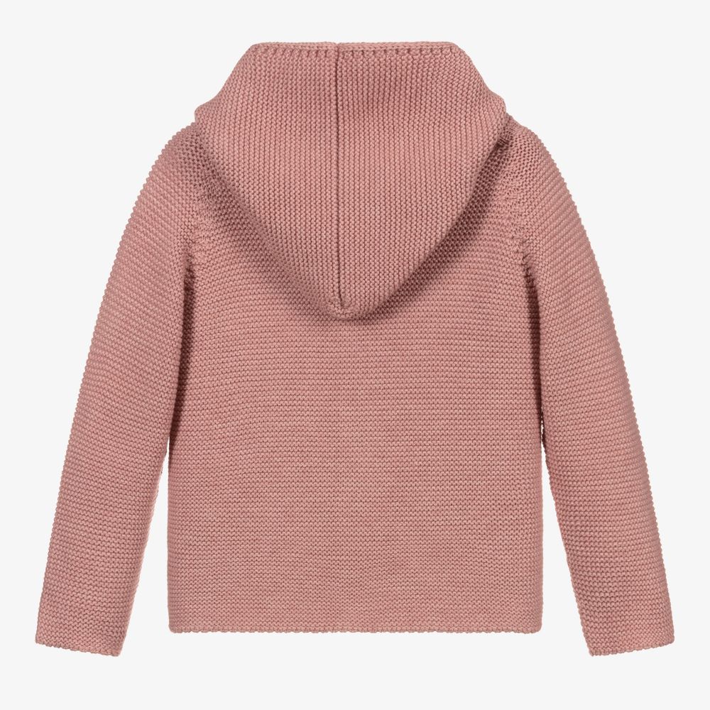 Paloma de la O-Pink Knitted Hooded Jacket | Childrensalon Outlet