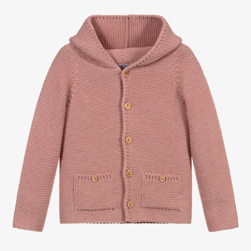 Paloma de la O - Pink Knitted Hooded Jacket | Childrensalon