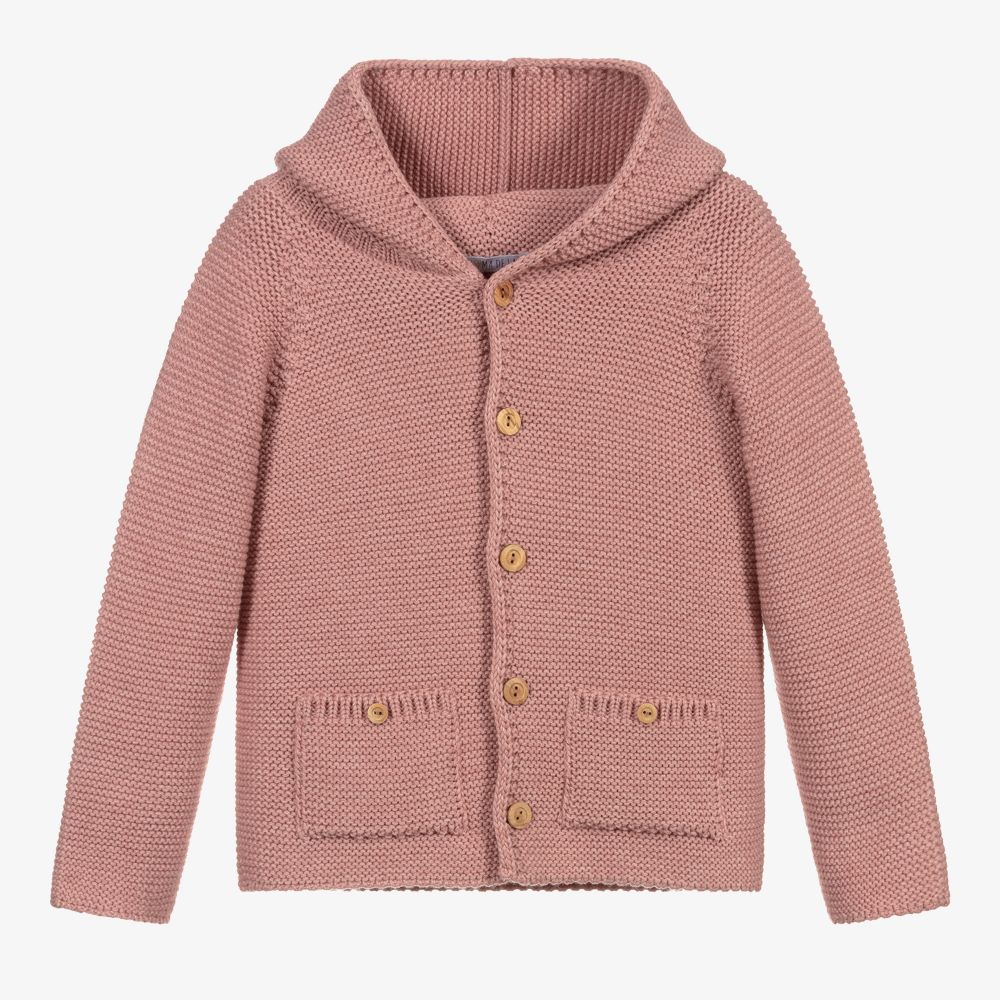 Paloma de la O-Pink Knitted Hooded Jacket | Childrensalon Outlet